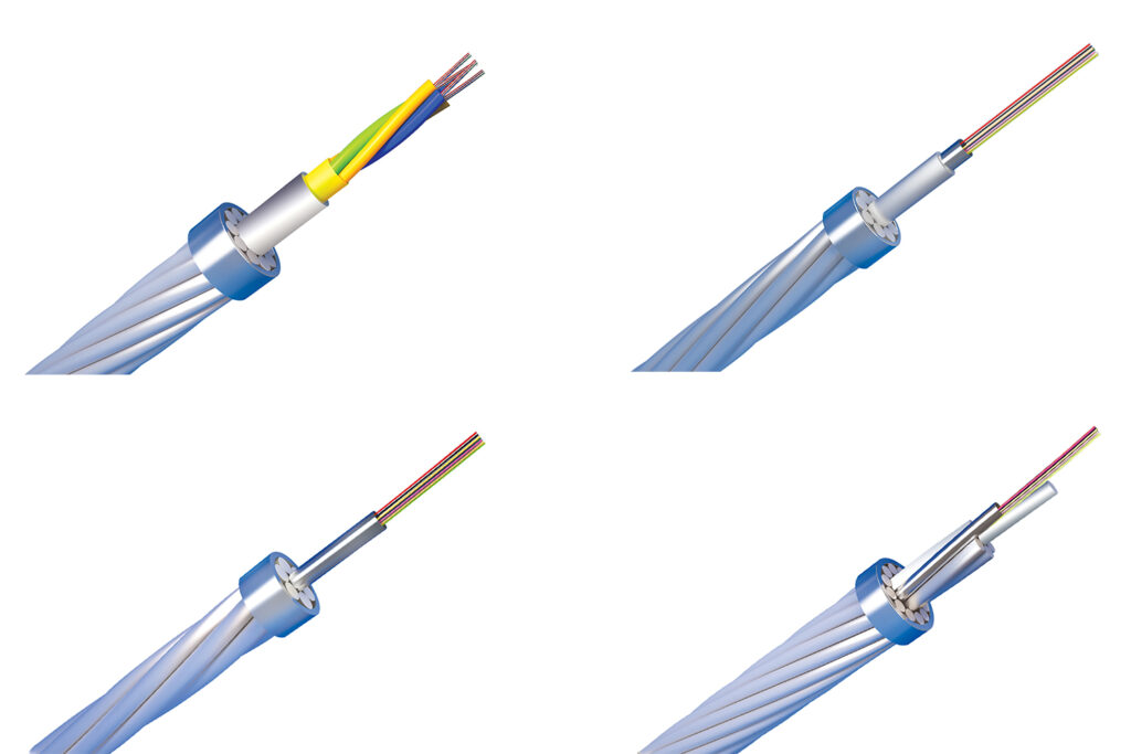 components of the ADSS, OPGW and OPPC cables used in overhead transmission lines