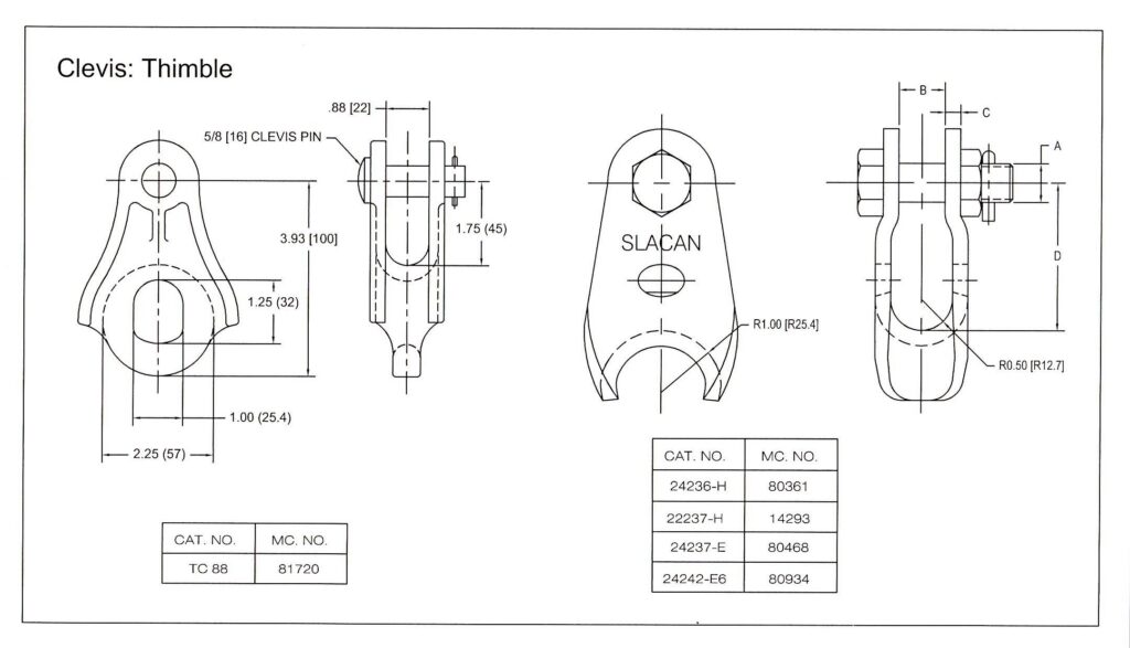 Components and parts of the thimble clevis ensure a secure and relaible coneection