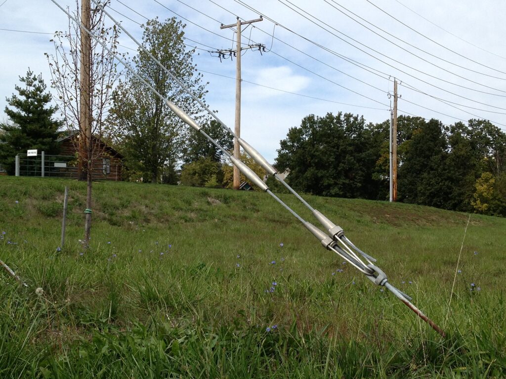 Guy wires supporting power lines