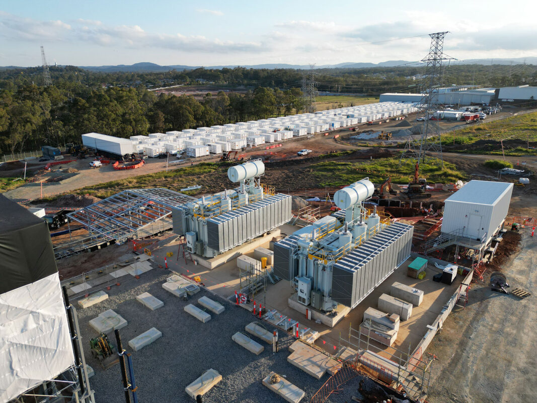 BESS infrastructure integrating with the grid and substations